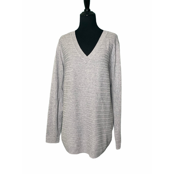 Hilary Radley Gray V Neck Long Sleeve Sweater Size Large - Picture 1 of 7